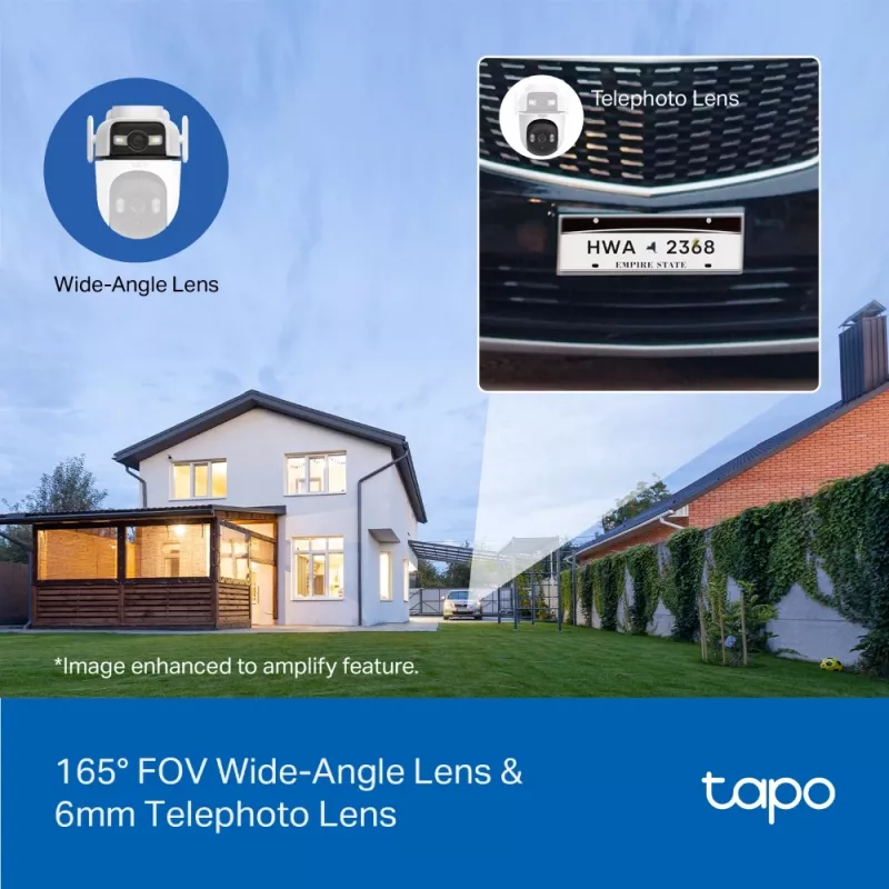 TP-Link Tapo Outdoor Dual Lens Pan/Tilt Sicherheitskamera, IP-Sicherheitskamera, Außenbereich, Kabelgebunden & Kabellos, Decken-/Wand-/Mastmontage, Weiß, Sphärisch