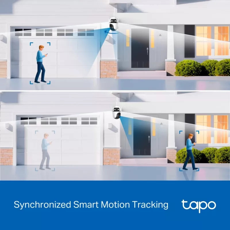 TP-Link Tapo Outdoor Dual Lens Pan/Tilt Sicherheitskamera, IP-Sicherheitskamera, Außenbereich, Kabelgebunden & Kabellos, Decken-/Wand-/Mastmontage, Weiß, Sphärisch