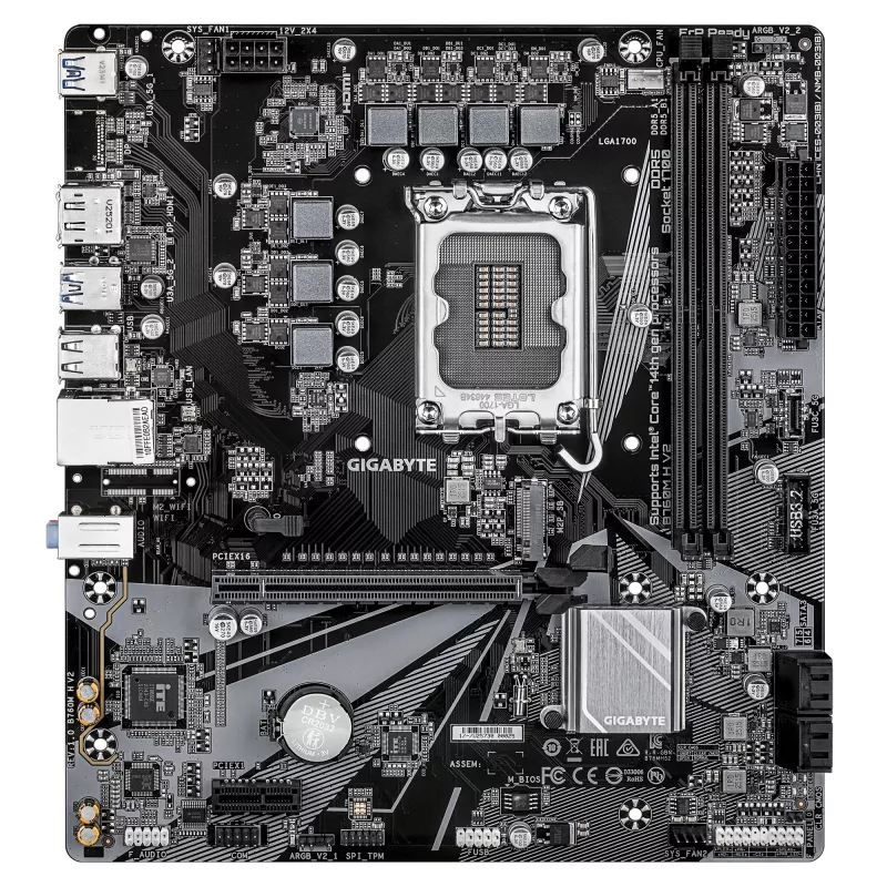 GIGABYTE B760M H V2 Mainboard – Unterstützt Intel Core CPUs der 14. Generation, 5+1+1 Phasen Digital-VRM, bis zu 8000 MHz DDR5 (O.C.), 1x PCIe 4.0 M.2, 1GbE LAN, USB 3.2 Gen1