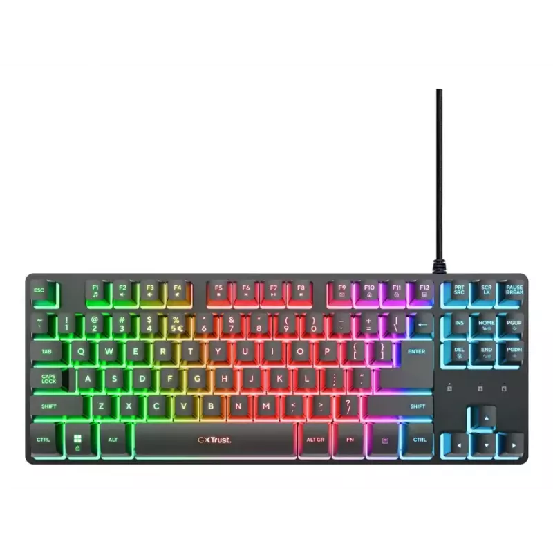 Tenkeyless-Gaming-Tastatur TRUST GXT 833 Thado, TKL 87 Tasten, USB, QWERTY US, Membran, RGB, Schwarz
