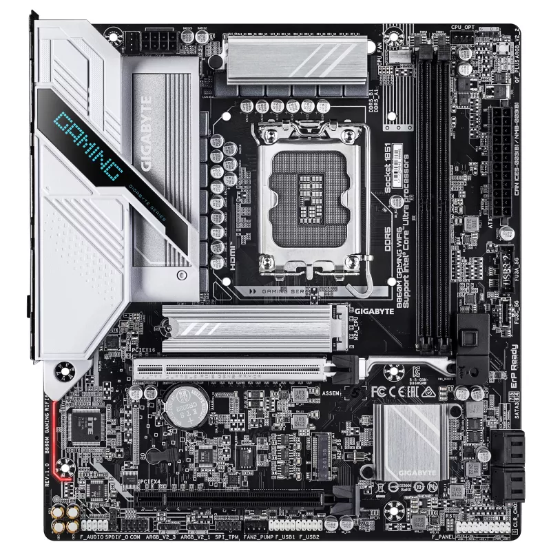 Motherboard GIGABYTE B860M GAMING WIFI6 — Micro ATX, LGA 1851, DDR5 bis zu 9066MHz, 2 DIMM, PCIe 5.0, 2,5GbE, Wi‑Fi 6E