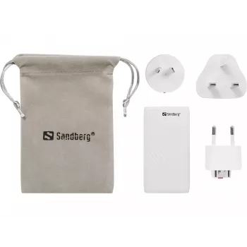 Sandberg 4in1 TravelCharger 65W Weiß, Indoor, AC, 20 V, Weiß