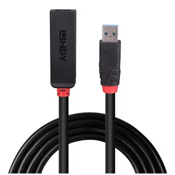 Lindy 10m USB 3.0 Active Extension schlank, USB 3.2 Gen 1 (3.1 Gen 1) Type-C, USB 3.2 Gen 1 (3.1 Gen 1) Type-C, 5000 Mbit/s, Schwarz, Acrylnitril-Butadien-Styrol (ABS), Rundkabel