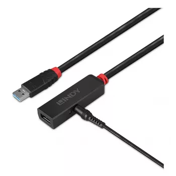 Lindy 10m USB 3.0 Active Extension schlank, USB 3.2 Gen 1 (3.1 Gen 1) Type-C, USB 3.2 Gen 1 (3.1 Gen 1) Type-C, 5000 Mbit/s, Schwarz, Acrylnitril-Butadien-Styrol (ABS), Rundkabel