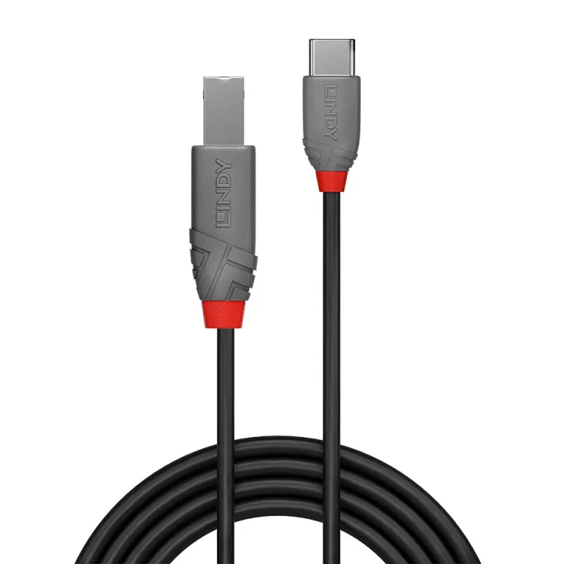 Lindy 2m USB 2.0 Typ C auf B Kabel, Anthra Line, 2 m, USB C, USB B, USB 2.0, 0,48 Gbit/s, Schwarz