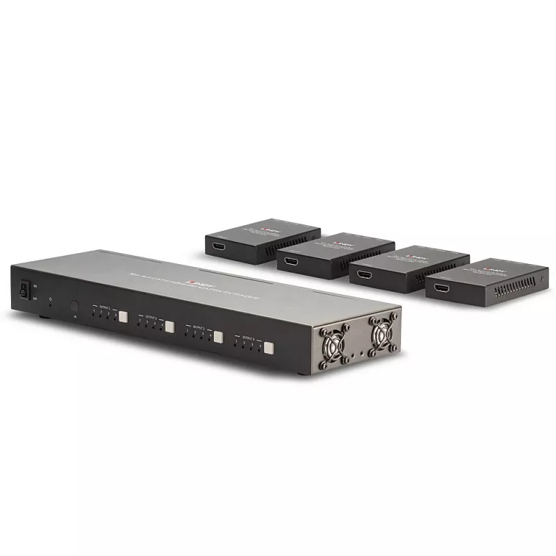 Lindy 70m Cat.6 4x4 HDMI 4K60 Matrix Extender, 3840 x 2160 Pixel, AV-Sender & -Empfänger, 70 m, Kabelgebunden, Schwarz, HDCP