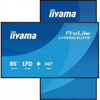 Digital-Signage-Flachbildschirm IIYAMA LH8664UHS-B3AG — 85,6 Zoll (2,17 m) 3840x2160 4K IPS, 450 cd/m², Wi‑Fi, Android, 24/7, Schwarz