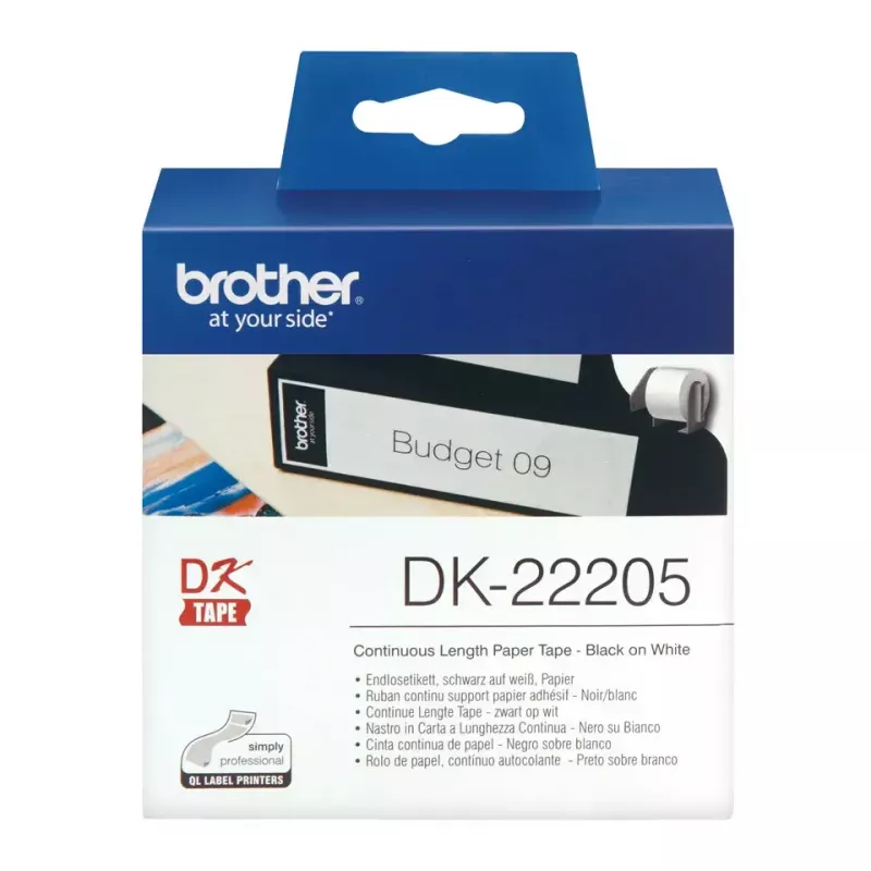 Endlosetikett Brother DK22205 Schwarz auf Weiß 6,2 cm x 30,48 m