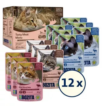 Bozita Tasty meat menu Multibox mix in Gelee Nassfutter für Katzen 12x85 g