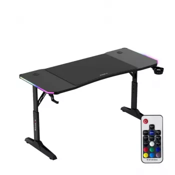 Höhenverstellbarer Gaming-Schreibtisch huzaro Hero 3.6 RGB Schwarz — 1400×600 mm, Höhe 560–790 mm, RGB-Beleuchtung, H-Beine