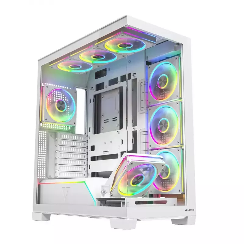 PC-Gehäuse MODECOM VOLCANO STELLAR PLUS ARGB MIDI 8F WEISS — Mid-Tower, ATX, gehärtetes Glas, ARGB-Beleuchtung, 8 Lüfter, GPU bis zu 42 cm