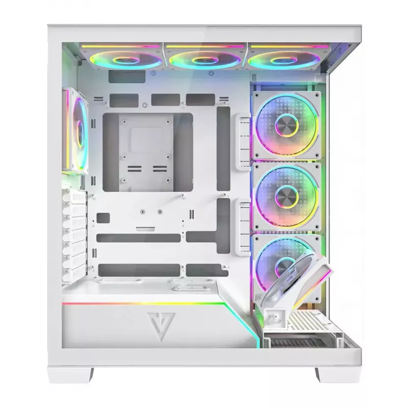 PC-Gehäuse MODECOM VOLCANO STELLAR PLUS ARGB MIDI 8F WEISS — Mid-Tower, ATX, gehärtetes Glas, ARGB-Beleuchtung, 8 Lüfter, GPU bis zu 42 cm