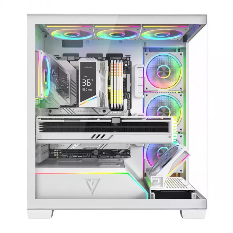 PC-Gehäuse MODECOM VOLCANO STELLAR PLUS ARGB MIDI 8F WEISS — Mid-Tower, ATX, gehärtetes Glas, ARGB-Beleuchtung, 8 Lüfter, GPU bis zu 42 cm
