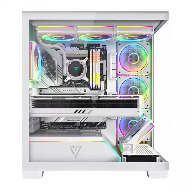 PC-Gehäuse MODECOM VOLCANO STELLAR PLUS ARGB MIDI 8F WEISS — Mid-Tower, ATX, gehärtetes Glas, ARGB-Beleuchtung, 8 Lüfter, GPU bis zu 42 cm