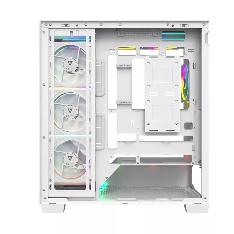 PC-Gehäuse MODECOM VOLCANO STELLAR PLUS ARGB MIDI 8F WEISS — Mid-Tower, ATX, gehärtetes Glas, ARGB-Beleuchtung, 8 Lüfter, GPU bis zu 42 cm