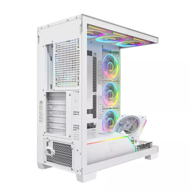 PC-Gehäuse MODECOM VOLCANO STELLAR PLUS ARGB MIDI 8F WEISS — Mid-Tower, ATX, gehärtetes Glas, ARGB-Beleuchtung, 8 Lüfter, GPU bis zu 42 cm