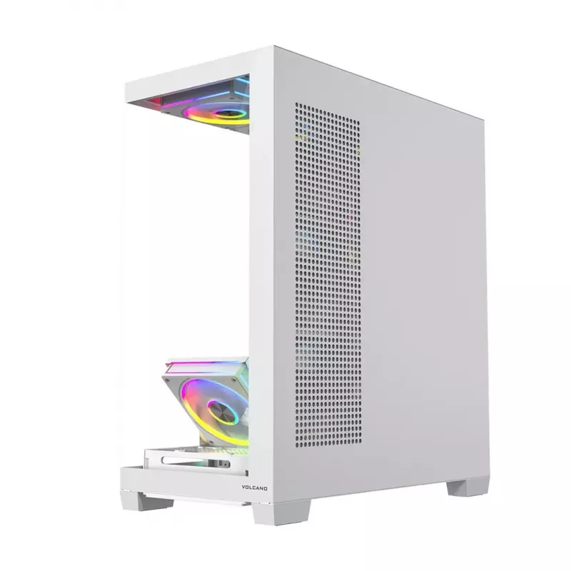 PC-Gehäuse MODECOM VOLCANO STELLAR PLUS ARGB MIDI 8F WEISS — Mid-Tower, ATX, gehärtetes Glas, ARGB-Beleuchtung, 8 Lüfter, GPU bis zu 42 cm