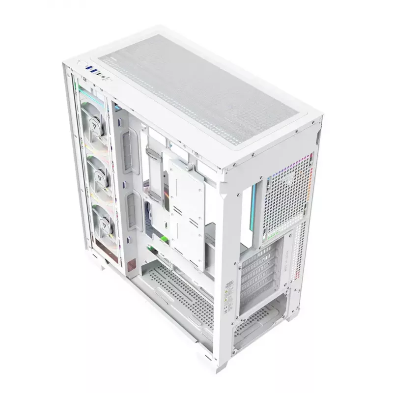 PC-Gehäuse MODECOM VOLCANO STELLAR PLUS ARGB MIDI 8F WEISS — Mid-Tower, ATX, gehärtetes Glas, ARGB-Beleuchtung, 8 Lüfter, GPU bis zu 42 cm