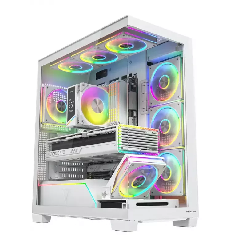 PC-Gehäuse MODECOM VOLCANO STELLAR PLUS ARGB MIDI 8F WEISS — Mid-Tower, ATX, gehärtetes Glas, ARGB-Beleuchtung, 8 Lüfter, GPU bis zu 42 cm
