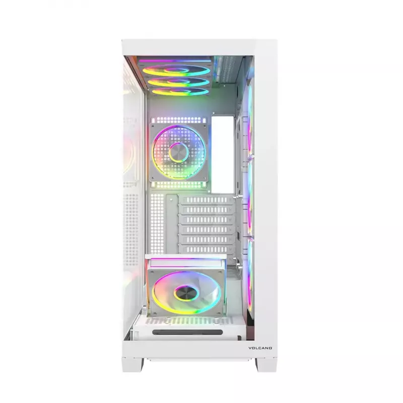 PC-Gehäuse MODECOM VOLCANO STELLAR PLUS ARGB MIDI 8F WEISS — Mid-Tower, ATX, gehärtetes Glas, ARGB-Beleuchtung, 8 Lüfter, GPU bis zu 42 cm