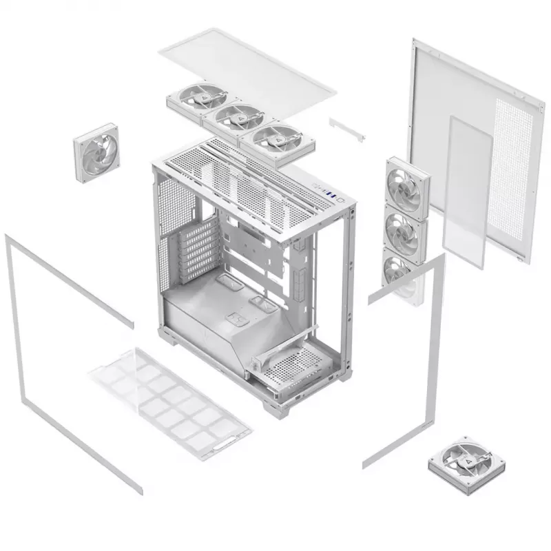 PC-Gehäuse MODECOM VOLCANO STELLAR PLUS ARGB MIDI 8F WEISS — Mid-Tower, ATX, gehärtetes Glas, ARGB-Beleuchtung, 8 Lüfter, GPU bis zu 42 cm
