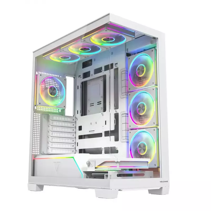 PC-Gehäuse MODECOM VOLCANO STELLAR PLUS ARGB MIDI 8F WEISS — Mid-Tower, ATX, gehärtetes Glas, ARGB-Beleuchtung, 8 Lüfter, GPU bis zu 42 cm