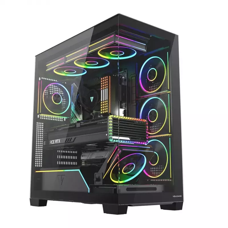 PC-Midi-Tower-Gehäuse MODECOM VOLCANO STELLAR PLUS ARGB MIDI, 5 Frontlüfter, gehärtetes Glas, USB-C