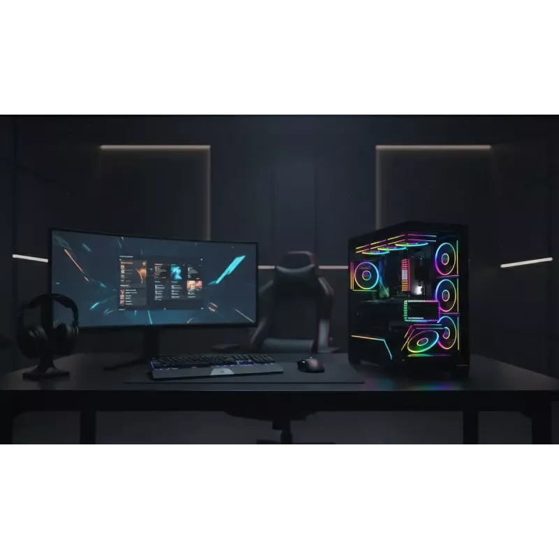PC-Midi-Tower-Gehäuse MODECOM VOLCANO STELLAR PLUS ARGB MIDI, 5 Frontlüfter, gehärtetes Glas, USB-C