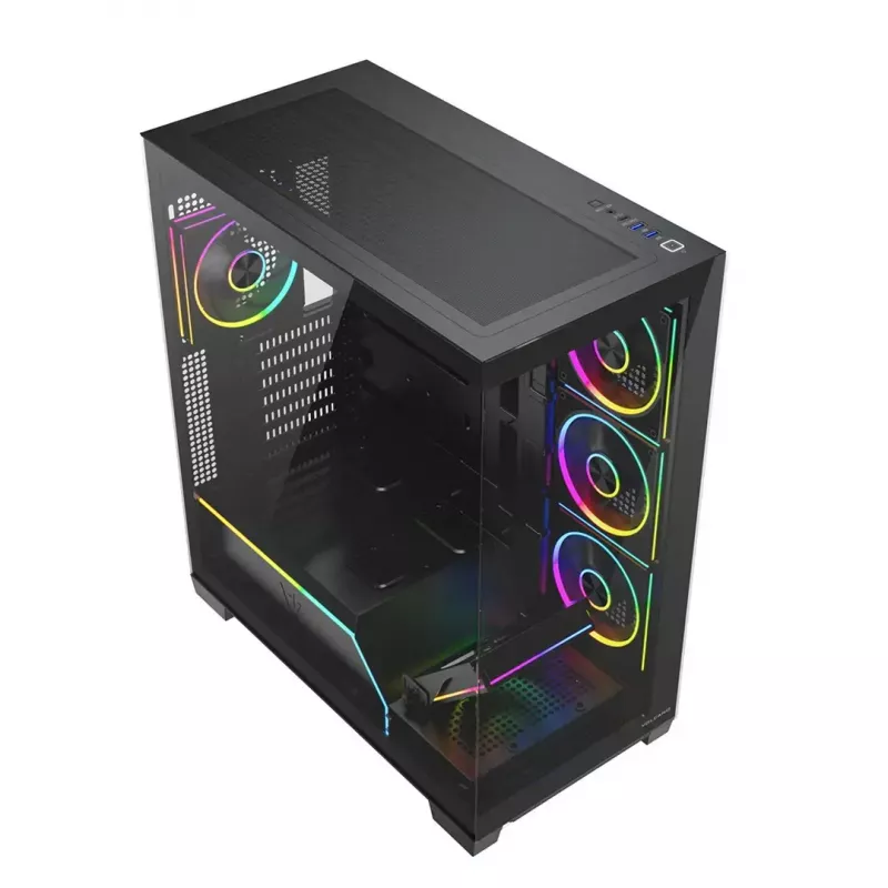 PC-Midi-Tower-Gehäuse MODECOM VOLCANO STELLAR PLUS ARGB MIDI, 5 Frontlüfter, gehärtetes Glas, USB-C