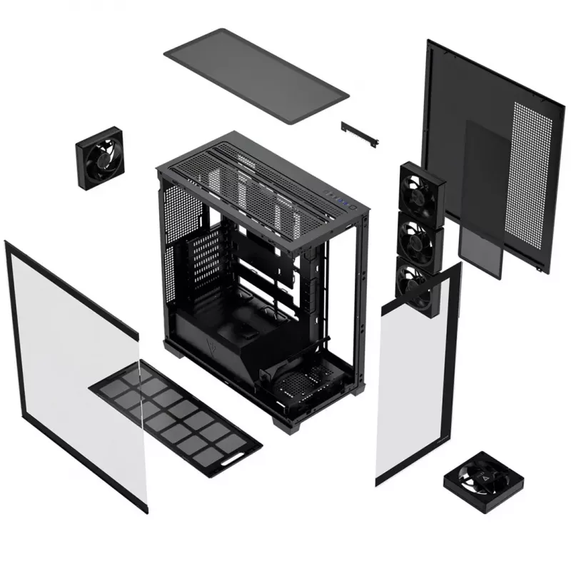 PC-Midi-Tower-Gehäuse MODECOM VOLCANO STELLAR PLUS ARGB MIDI, 5 Frontlüfter, gehärtetes Glas, USB-C