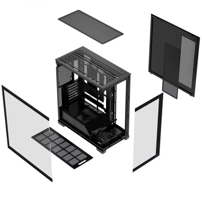 PC-Gehäuse MODECOM VOLCANO STELLAR PLUS MIDI SCHWARZ — Mid-Tower ATX, gehärtetes Glas, USB-C, unterstützt Grafikkarten bis 420 mm