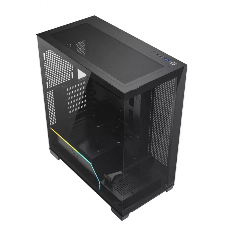 PC-Gehäuse MODECOM VOLCANO STELLAR PLUS MIDI SCHWARZ — Mid-Tower ATX, gehärtetes Glas, USB-C, unterstützt Grafikkarten bis 420 mm