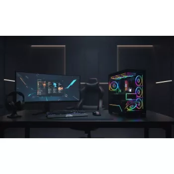 PC-Gehäuse MODECOM VOLCANO STELLAR PLUS MIDI SCHWARZ — Mid-Tower ATX, gehärtetes Glas, USB-C, unterstützt Grafikkarten bis 420 mm