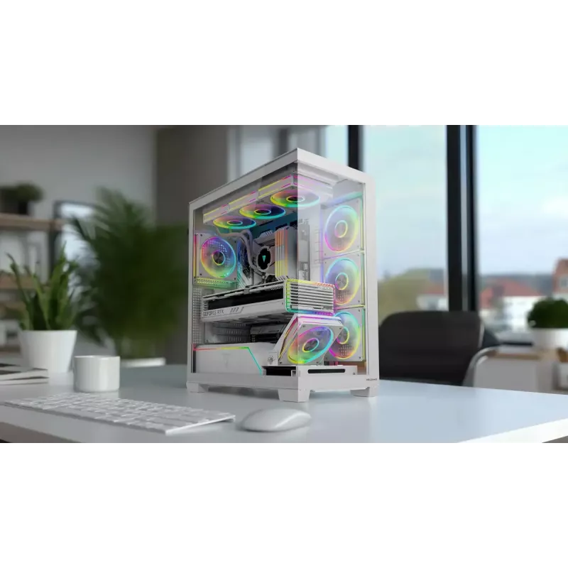 PC-Gehäuse MODECOM VOLCANO STELLAR PLUS MIDI WEISS — Midi Tower, microATX, Temperglas, USB-C, unterstützt GPU 420 mm