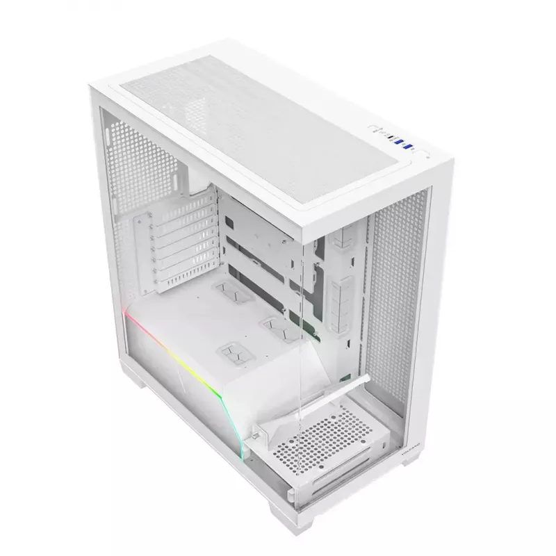 PC-Gehäuse MODECOM VOLCANO STELLAR PLUS MIDI WEISS — Midi Tower, microATX, Temperglas, USB-C, unterstützt GPU 420 mm