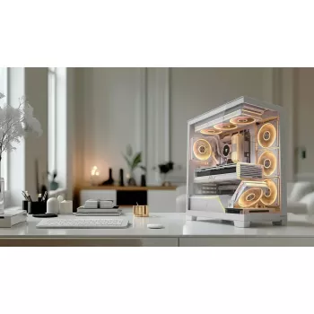 PC-Gehäuse MODECOM VOLCANO STELLAR PLUS MIDI WEISS — Midi Tower, microATX, Temperglas, USB-C, unterstützt GPU 420 mm