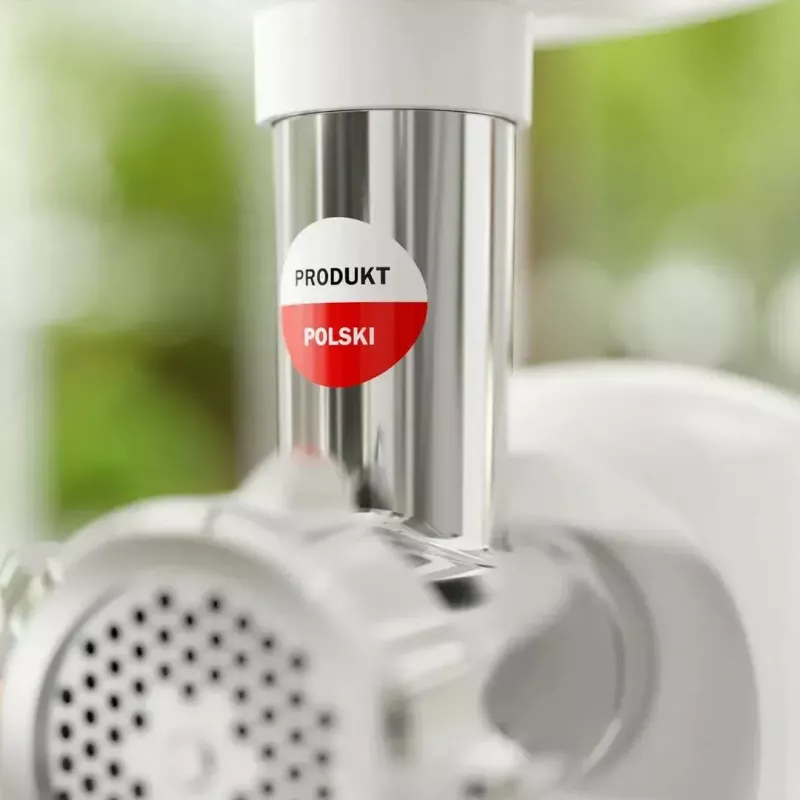 Fleischwolf SMAPP Modell 490.81 WEISS – 2200 W, 1 Geschwindigkeit, 2,7 kg/min, 3 Lochscheiben, weiß, Zerkleinerungsaufsatz