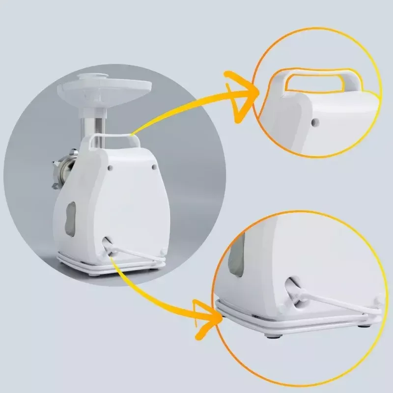 Fleischwolf SMAPP Modell 490.81 WEISS – 2200 W, 1 Geschwindigkeit, 2,7 kg/min, 3 Lochscheiben, weiß, Zerkleinerungsaufsatz