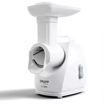Fleischwolf SMAPP Modell 490.81 WEISS – 2200 W, 1 Geschwindigkeit, 2,7 kg/min, 3 Lochscheiben, weiß, Zerkleinerungsaufsatz