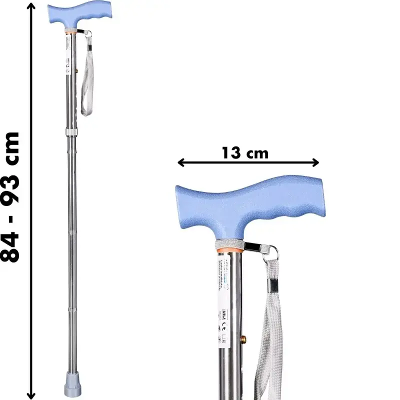 Faltbarer Gehstock ActionMed LI101AM — silber, ergonomischer Griff, Handschlaufe, rutschfest, Pitch-Kontrolle