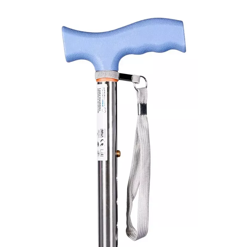 Faltbarer Gehstock ActionMed LI101AM — silber, ergonomischer Griff, Handschlaufe, rutschfest, Pitch-Kontrolle