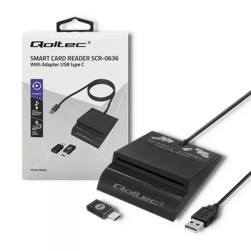 Kartenleser QOLTEC Smart ID Card Reader Intelligenst Modell 50636 USB Typ C