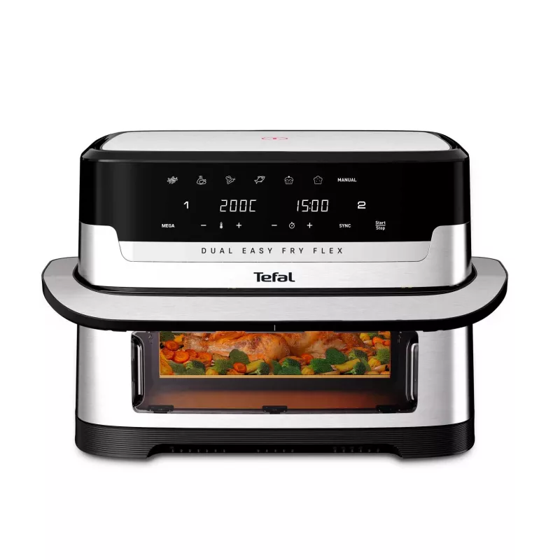 Tefal Dual Easy Fry Flex EY922D Heißluftfritteuse, 9 L, schwarz/Edelstahl