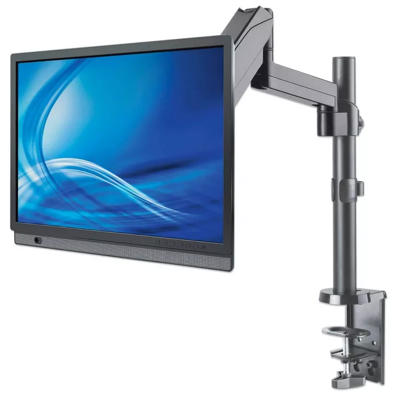 Manhattan Tischhalterung für TV & Monitore (Full-Motion-Gasdruckfeder), Für Bildschirme von 13 Zoll bis 27 Zoll, Klemm- oder Tüllenmontage, VESA-Kompatibilität: 75x75 mm und 100x100 mm – Überprüfen Sie die Abmessungen der vier Befestigungslöcher auf der Rückseite des Bildschirms, um sicherzustellen, dass sie passen, Max. 8 kg, Halterung