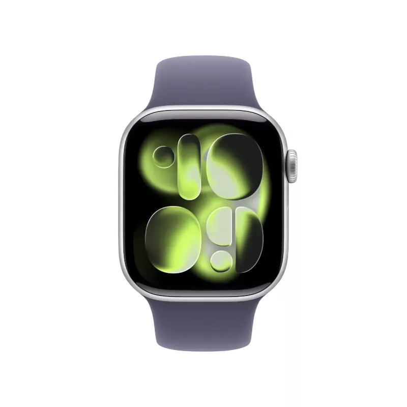 Smartwatch Apple Watch Series 11 GPS + Cellular 42 mm Silbernes Aluminiumgehäuse mit Lila Fog Sportband M/L