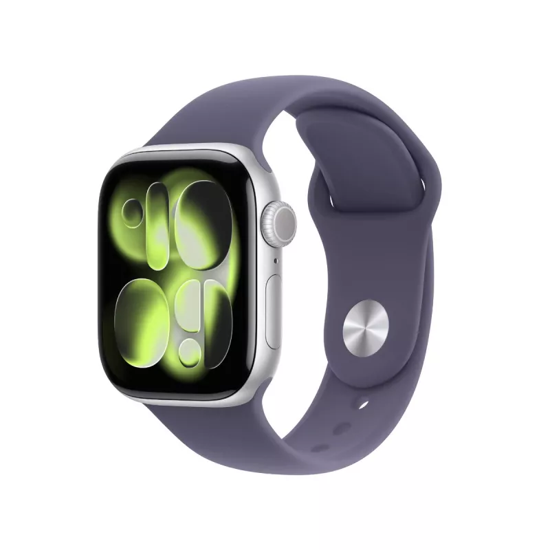 Smartwatch Apple Watch Series 11 GPS + Cellular 42 mm Silbernes Aluminiumgehäuse mit Lila Fog Sportband M/L