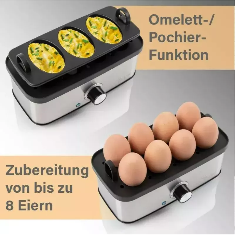 Elektrischer Eierkocher ProfiCook 501275 — Edelstahl, 7-Eier-Kapazität, Omelett-/Pochier-Einsatz