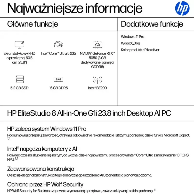 All-in-One PC HP EliteStudio 8 AiO G1i Ultra 5 23,8 Zoll FHD Touch IPS 16 GB DDR5 512 GB SSD Win11 Pro