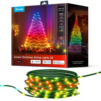 Govee Smart-Lichterkette 2S 20 m, Wi‑Fi/Bluetooth, grün, 20 m Länge, 2,5 m Netzkabel, 6 mm Breite