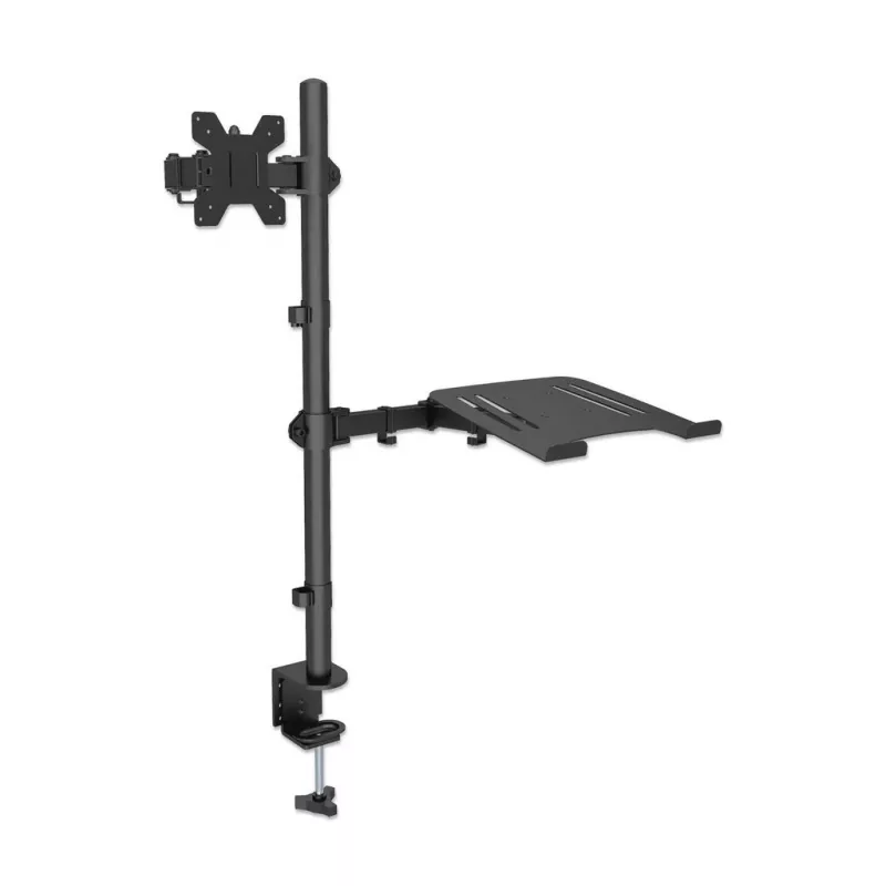 Manhattan Desk Mount für Monitor- und Laptop-Kombi (Full-Motion), Für Bildschirme: 10-27 Zoll, Laptop bis zu 17 Zoll, Klemmmontage, VESA-Kompatibilität: 75x75 und 100x100 mm – prüfen Sie die Abmessungen der vier Befestigungslöcher auf der Rückseite des Bildschirms, um sicherzustellen, dass sie passen, Max. 8 kg, Halterung